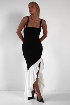 Fashion Amelia Contrast Maxi Dress | Black/White Lange Kleider|Maxikleider