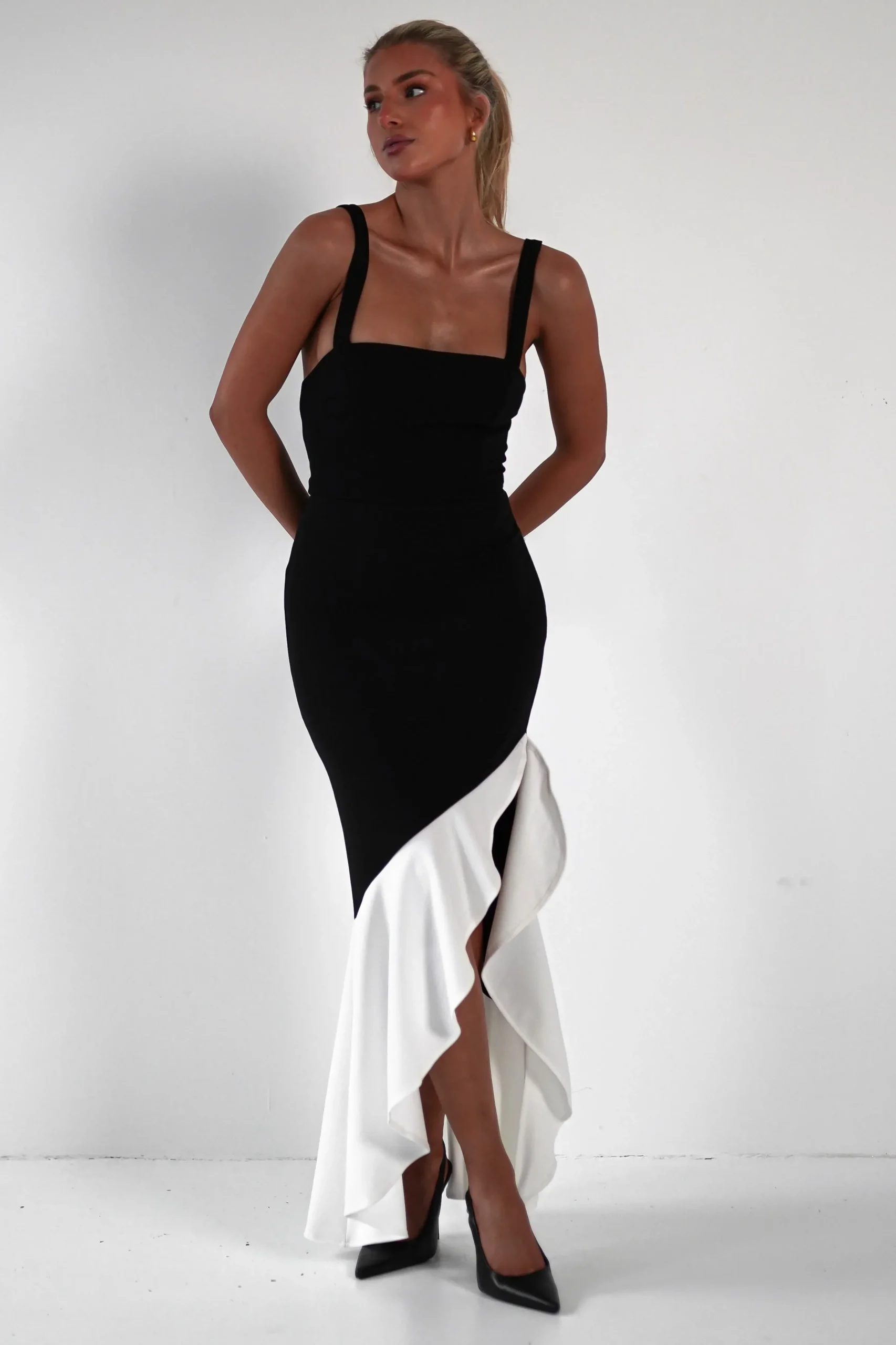 Fashion Amelia Contrast Maxi Dress | Black/White Lange Kleider|Maxikleider