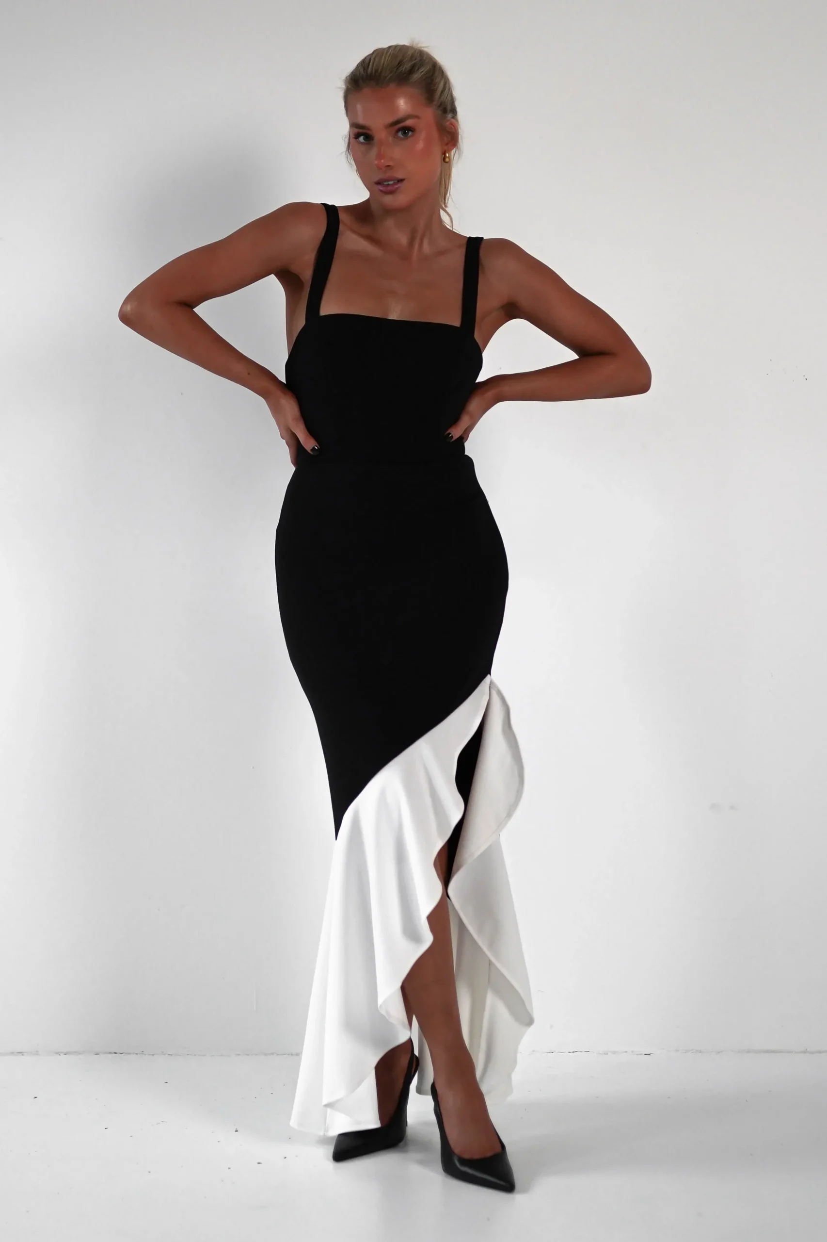Fashion Amelia Contrast Maxi Dress | Black/White Lange Kleider|Maxikleider