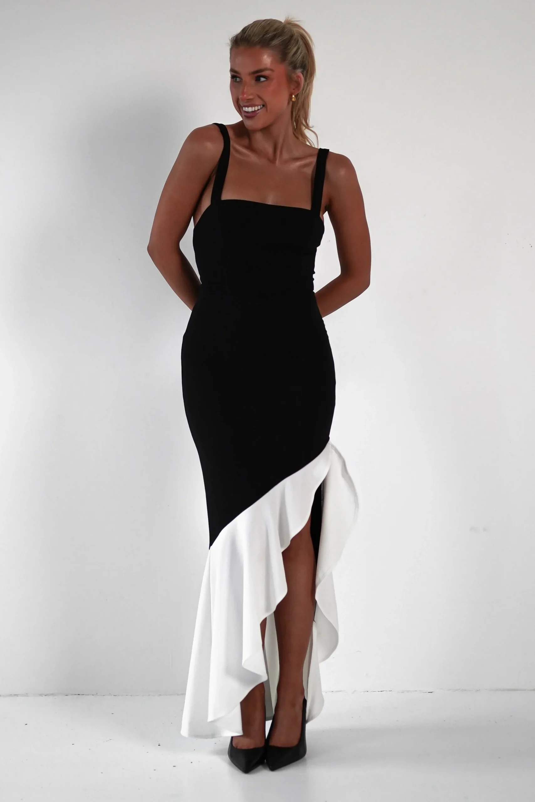 Fashion Amelia Contrast Maxi Dress | Black/White Lange Kleider|Maxikleider