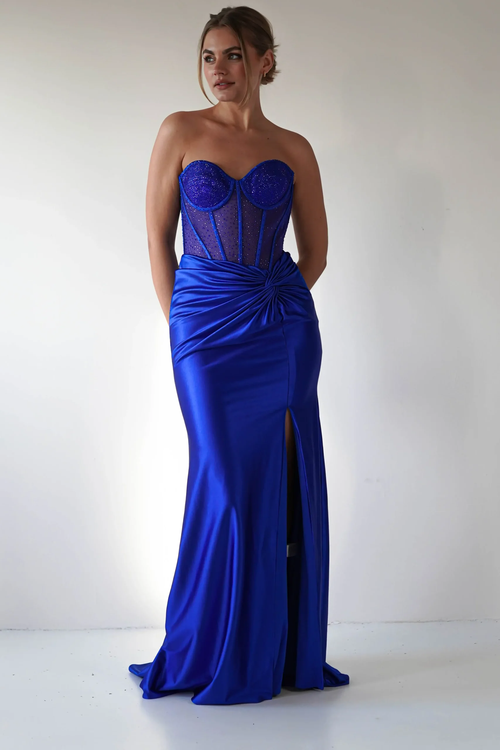 Hot Andrina Rhinestone Strapless Gown | Royal Blue Sommerkleider|Sommerkleider