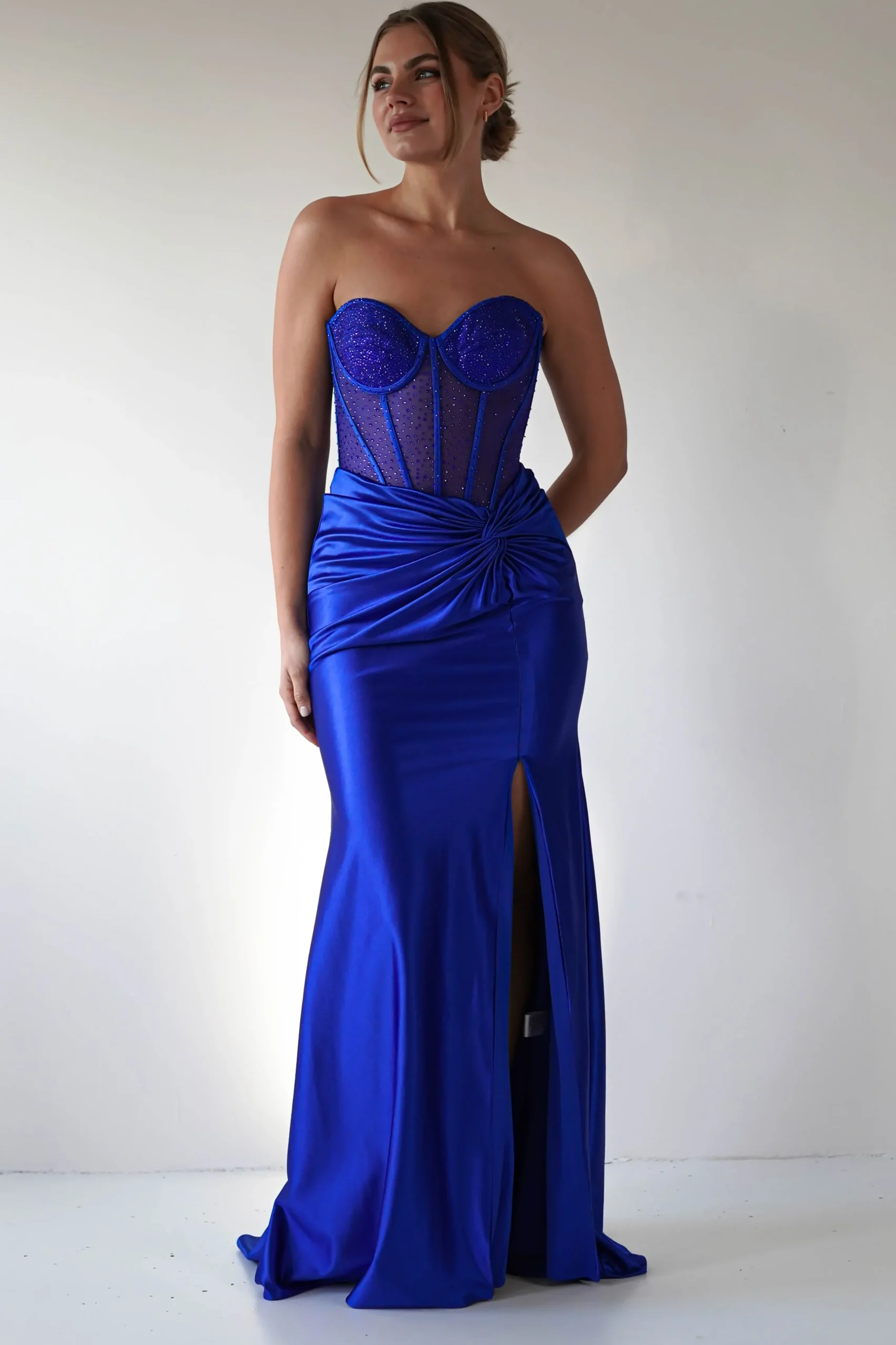 Hot Andrina Rhinestone Strapless Gown | Royal Blue Sommerkleider|Sommerkleider