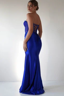 Hot Andrina Rhinestone Strapless Gown | Royal Blue Sommerkleider|Sommerkleider