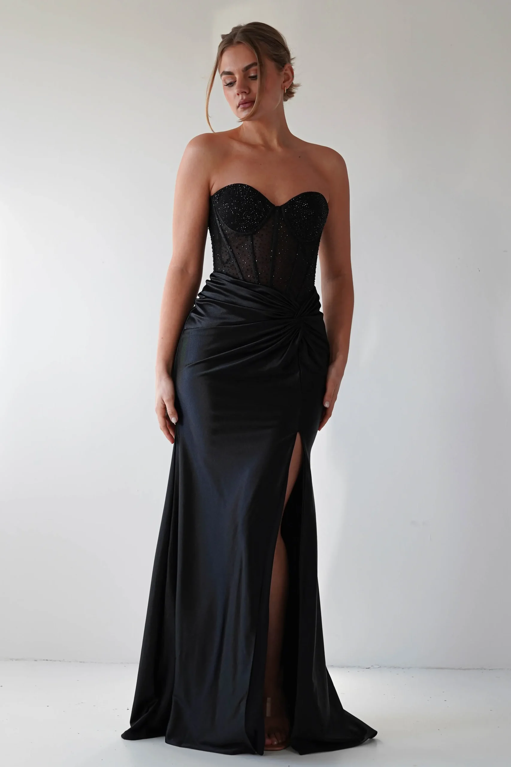 Clearance Andrina Rhinestone Strapless Gown | Black Sommerkleider|Sommerkleider