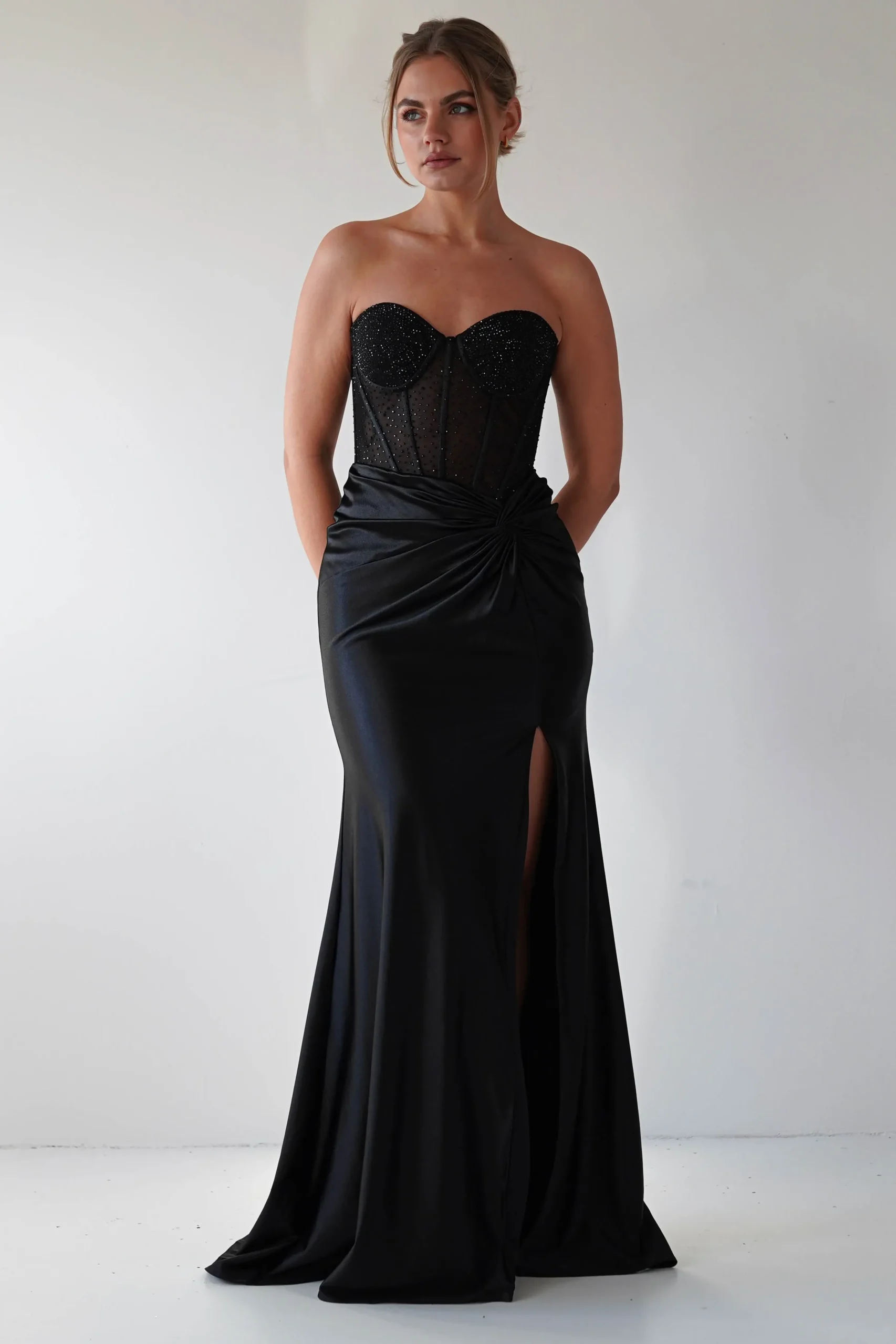 Clearance Andrina Rhinestone Strapless Gown | Black Sommerkleider|Sommerkleider