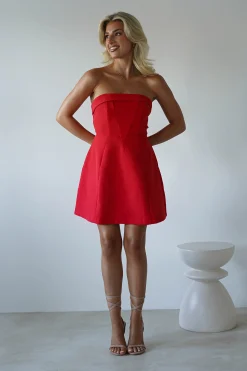 Fashion Angelica Strapless Structured Mini Dress | Red Kleider In Minilänge|Minikleider