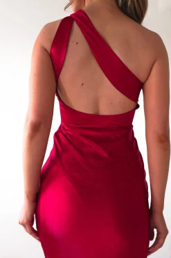 Online Ashlee Soft Satin One Shoulder Maxi Dress | Red Lange Kleider|Maxikleider