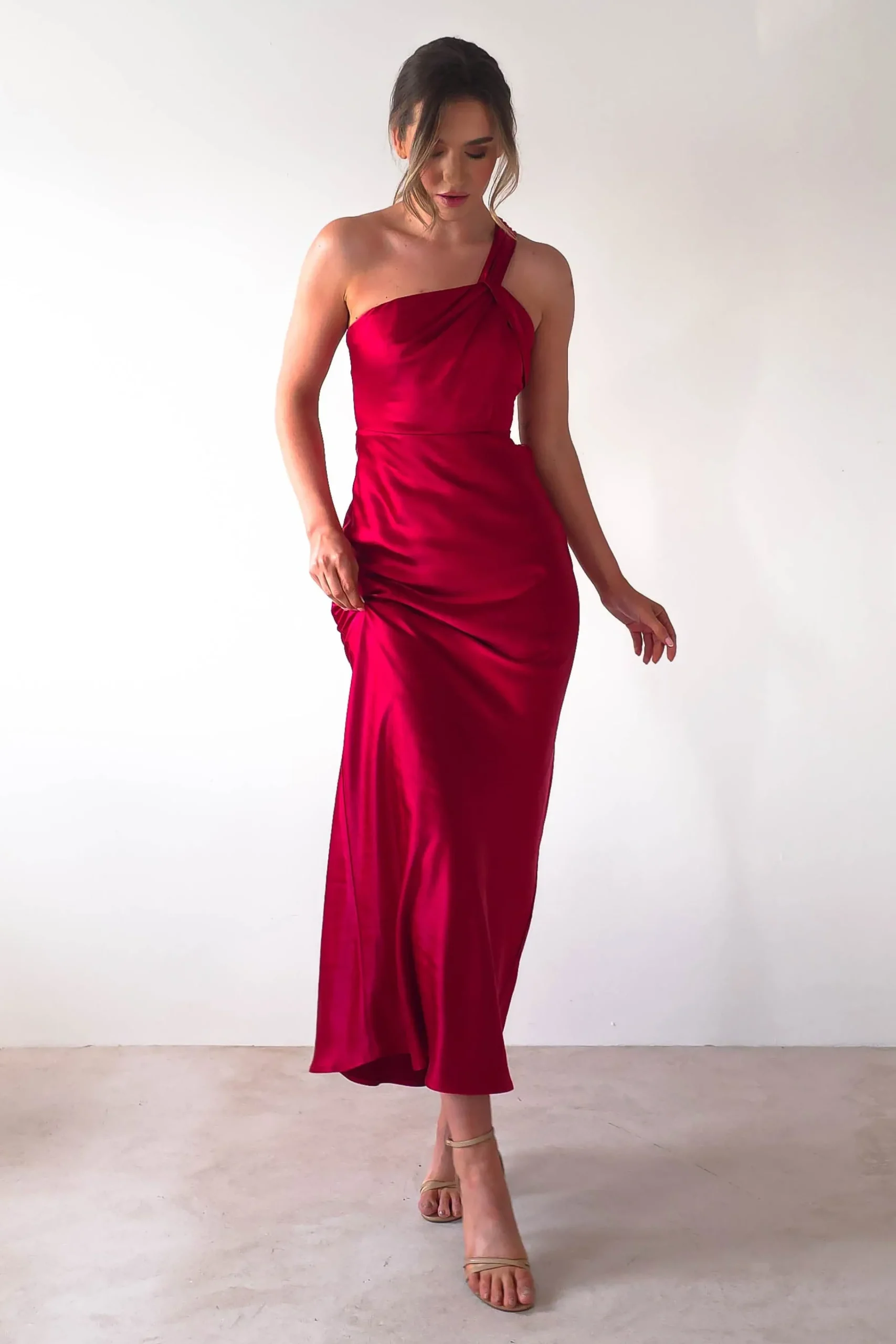 Online Ashlee Soft Satin One Shoulder Maxi Dress | Red Lange Kleider|Maxikleider