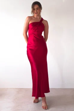 Online Ashlee Soft Satin One Shoulder Maxi Dress | Red Lange Kleider|Maxikleider