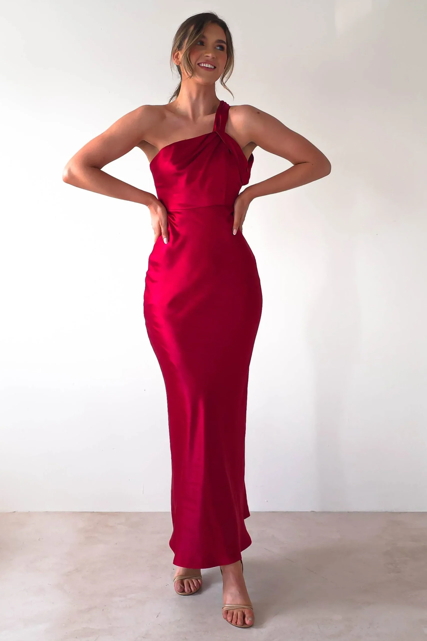 Online Ashlee Soft Satin One Shoulder Maxi Dress | Red Lange Kleider|Maxikleider