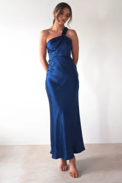 Fashion Ashlee Soft Satin One Shoulder Maxi Dress | Navy Lange Kleider|Maxikleider