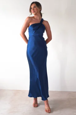 Fashion Ashlee Soft Satin One Shoulder Maxi Dress | Navy Lange Kleider|Maxikleider