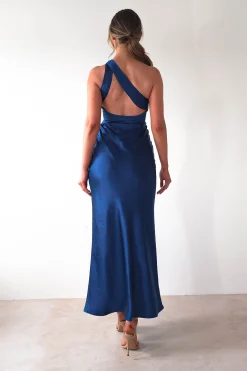 Fashion Ashlee Soft Satin One Shoulder Maxi Dress | Navy Lange Kleider|Maxikleider