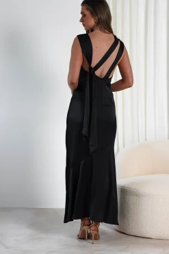 Online Avel Soft Satin Maxi Dress | Black Lange Kleider|Maxikleider