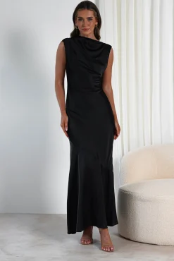 Online Avel Soft Satin Maxi Dress | Black Lange Kleider|Maxikleider