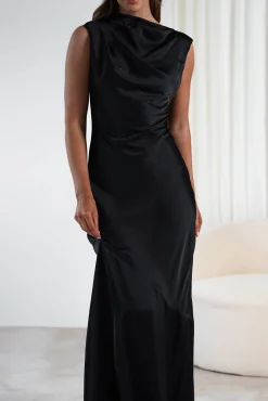 Online Avel Soft Satin Maxi Dress | Black Lange Kleider|Maxikleider