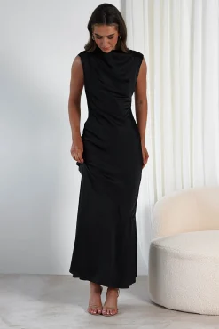 Online Avel Soft Satin Maxi Dress | Black Lange Kleider|Maxikleider