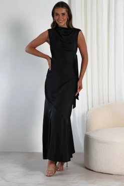 Online Avel Soft Satin Maxi Dress | Black Lange Kleider|Maxikleider