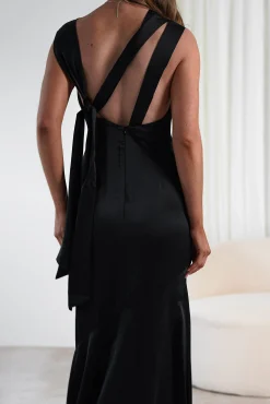 Online Avel Soft Satin Maxi Dress | Black Lange Kleider|Maxikleider