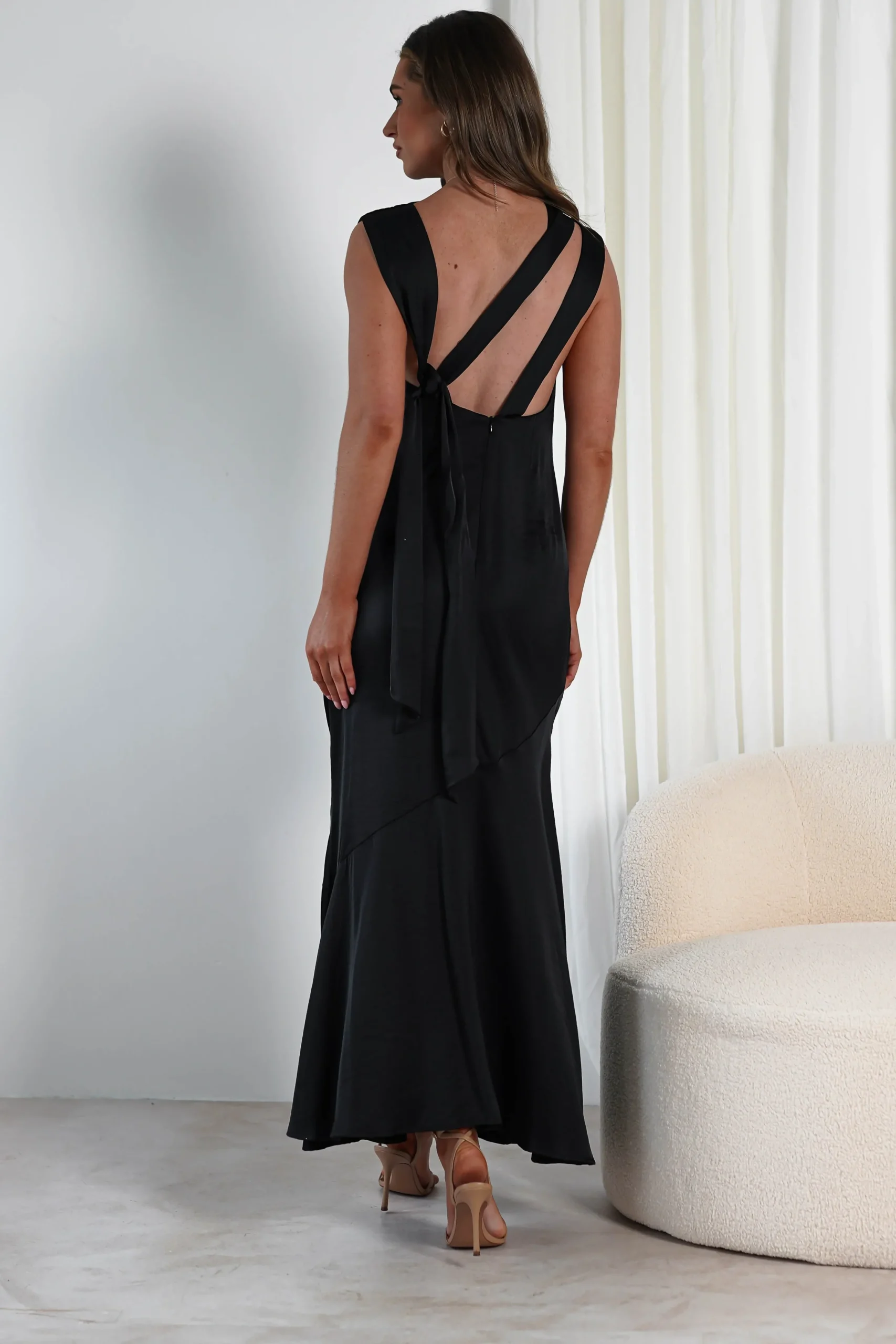 Online Avel Soft Satin Maxi Dress | Black Lange Kleider|Maxikleider