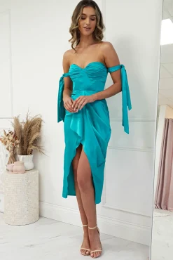 Online Avianna Satin Midi Dress | Aqua Mittellange Kleider|Midi-kleider