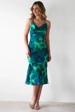 New Bali Printed Midi Dress | Green Print Lange Kleider|Maxikleider