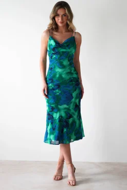 New Bali Printed Midi Dress | Green Print Lange Kleider|Maxikleider