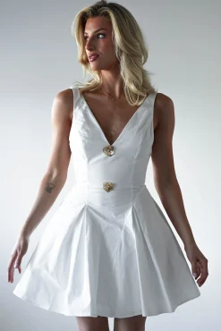 Discount Baxter Cotton Gold Button Mini Dress | White Kleider In Minilänge|Minikleider