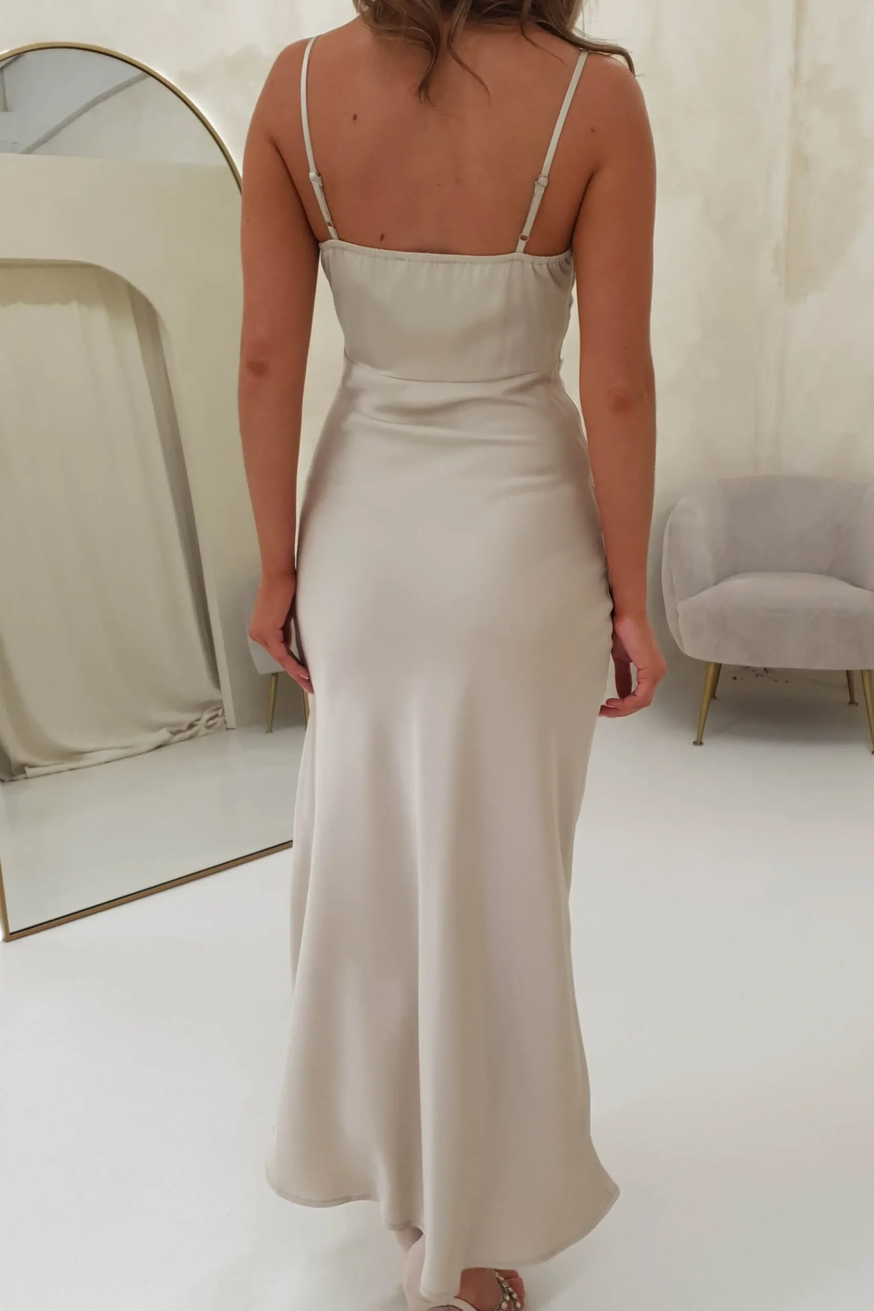 New Beatrice Soft Runched Maxi Dress | Champagne Lange Kleider|Maxikleider