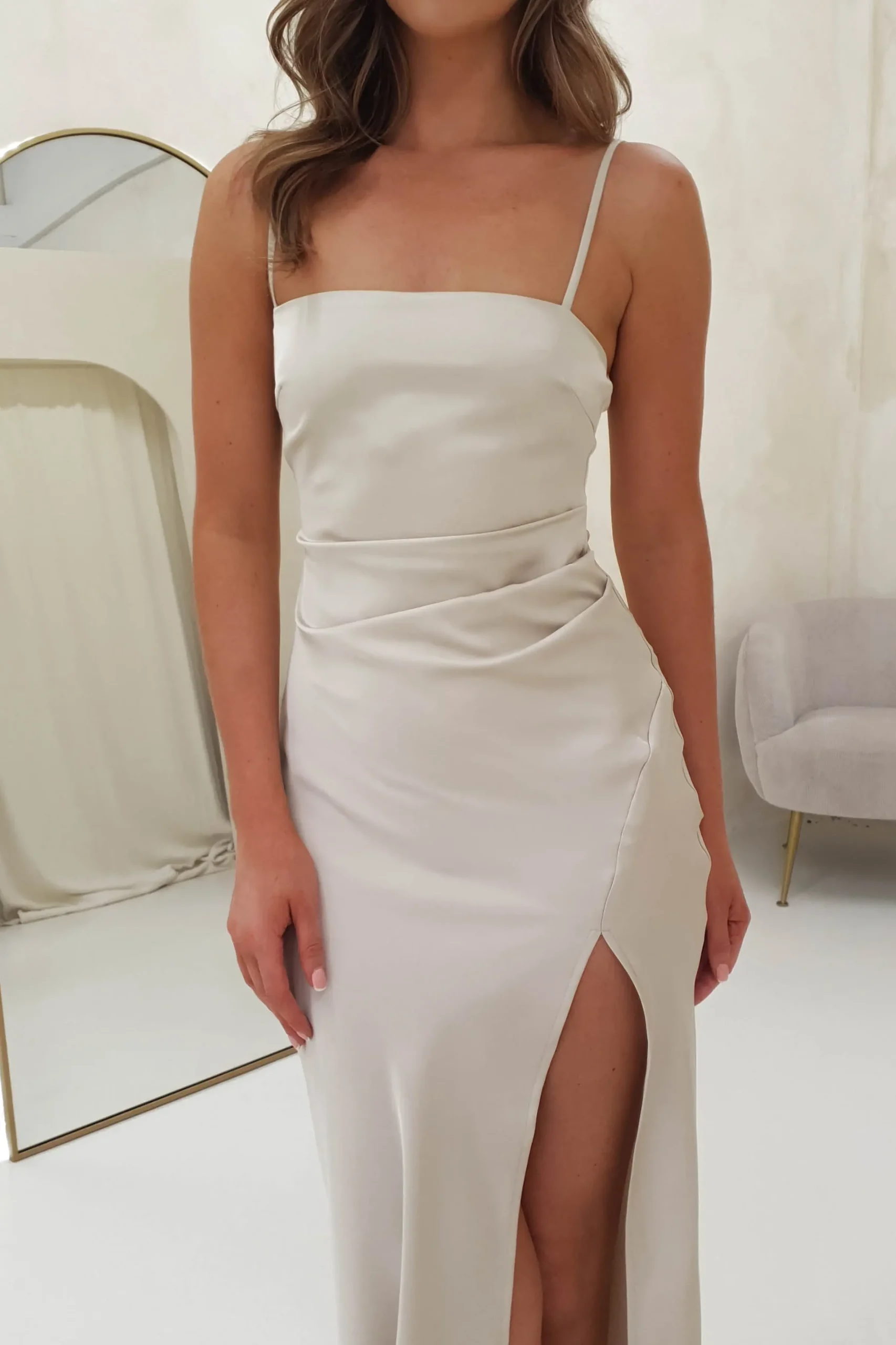 New Beatrice Soft Runched Maxi Dress | Champagne Lange Kleider|Maxikleider