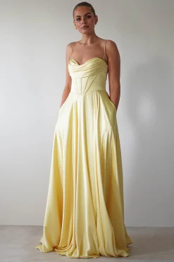 Best Bella Luxe Aline Satin Gown | Yellow Sommerkleider|Sommerkleider