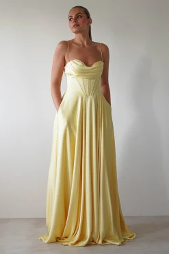 Best Bella Luxe Aline Satin Gown | Yellow Sommerkleider|Sommerkleider