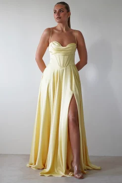 Best Bella Luxe Aline Satin Gown | Yellow Sommerkleider|Sommerkleider