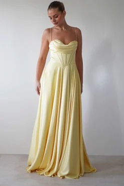 Best Bella Luxe Aline Satin Gown | Yellow Sommerkleider|Sommerkleider