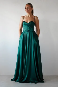 Clearance Bella Luxe Aline Satin Gown | Emerald Sommerkleider|Sommerkleider