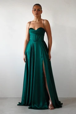 Clearance Bella Luxe Aline Satin Gown | Emerald Sommerkleider|Sommerkleider
