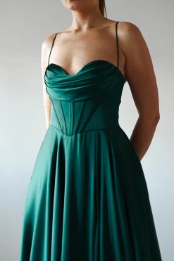 Clearance Bella Luxe Aline Satin Gown | Emerald Sommerkleider|Sommerkleider