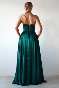 Clearance Bella Luxe Aline Satin Gown | Emerald Sommerkleider|Sommerkleider