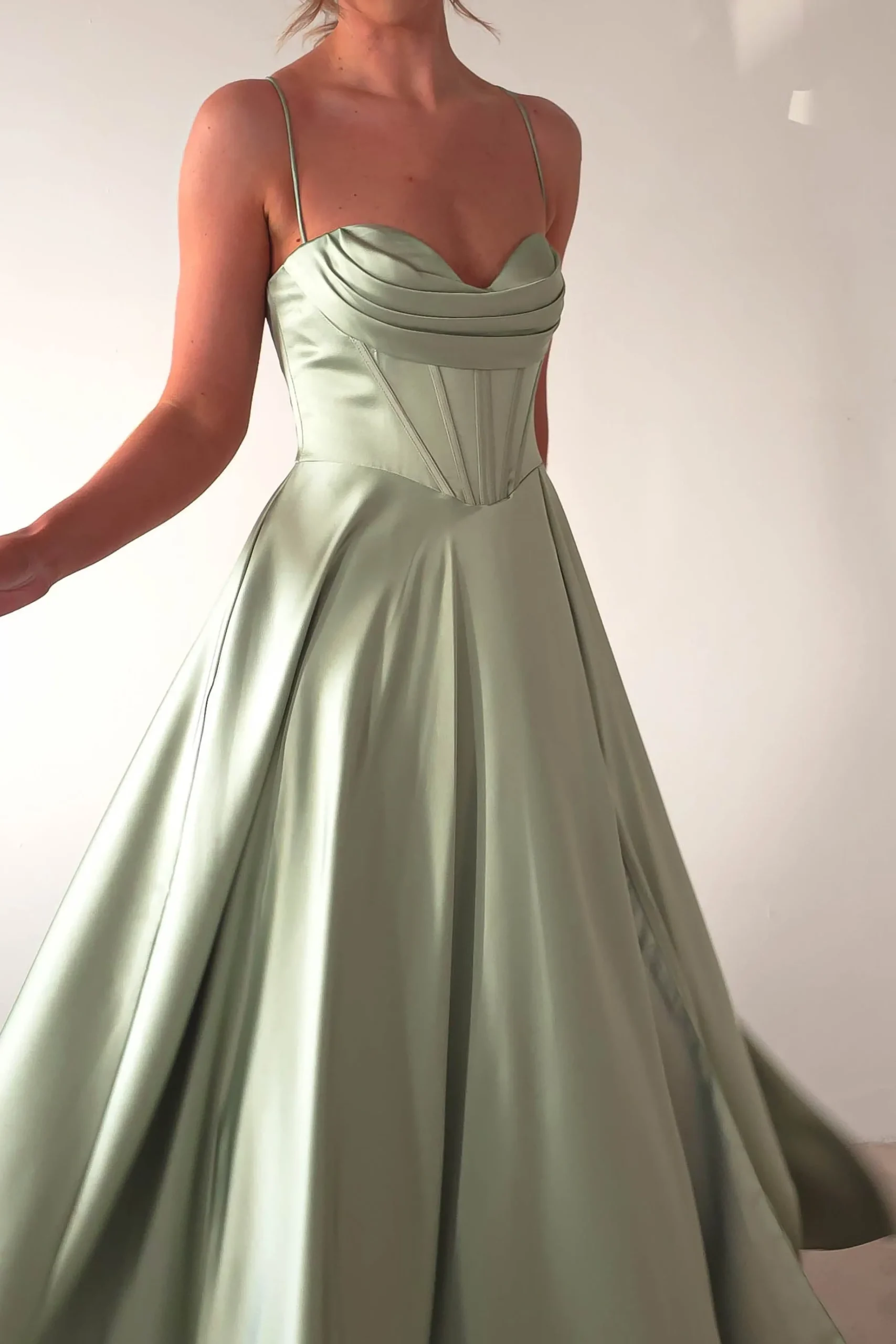 Clearance Bella Luxe Aline Satin Gown | Sage Sommerkleider|Sommerkleider