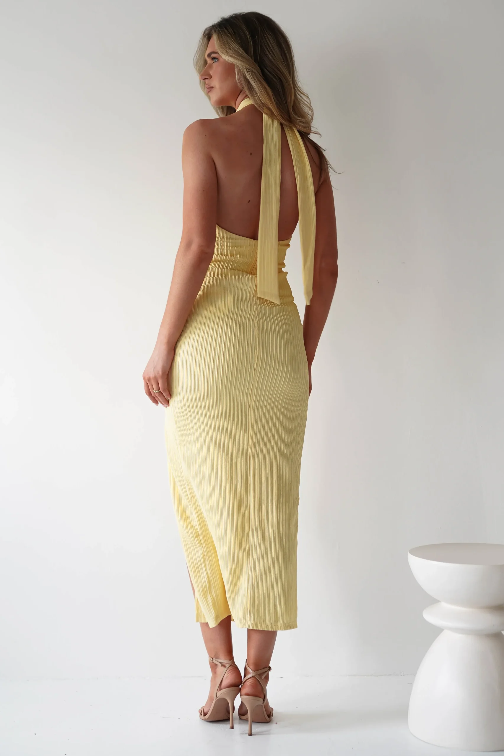 New Bernice Ribbed Midaxi Dress | Yellow Lange Kleider|Maxikleider