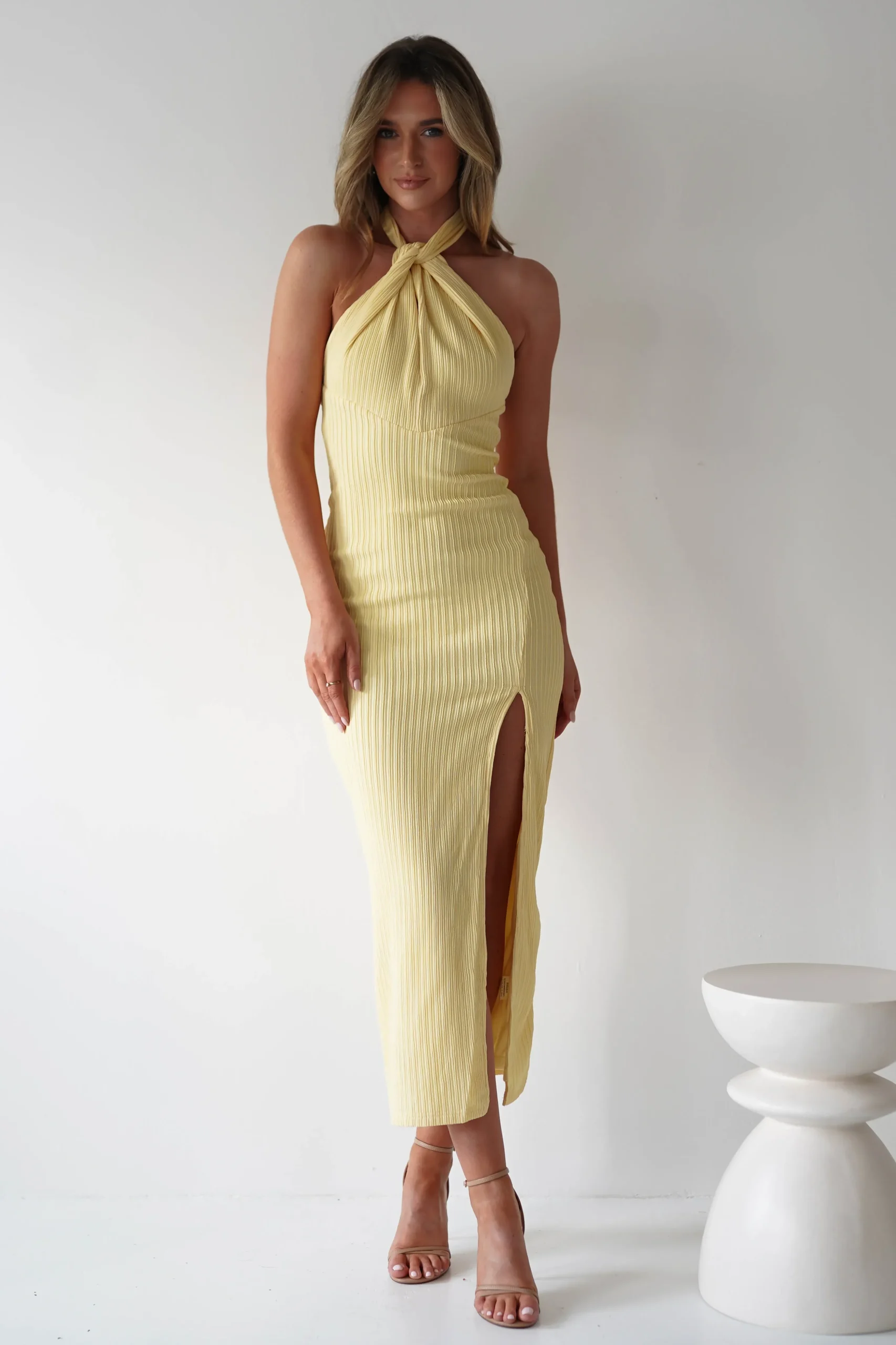 New Bernice Ribbed Midaxi Dress | Yellow Lange Kleider|Maxikleider