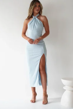 New Bernice Ribbed Midaxi Dress | Light Blue Lange Kleider|Maxikleider