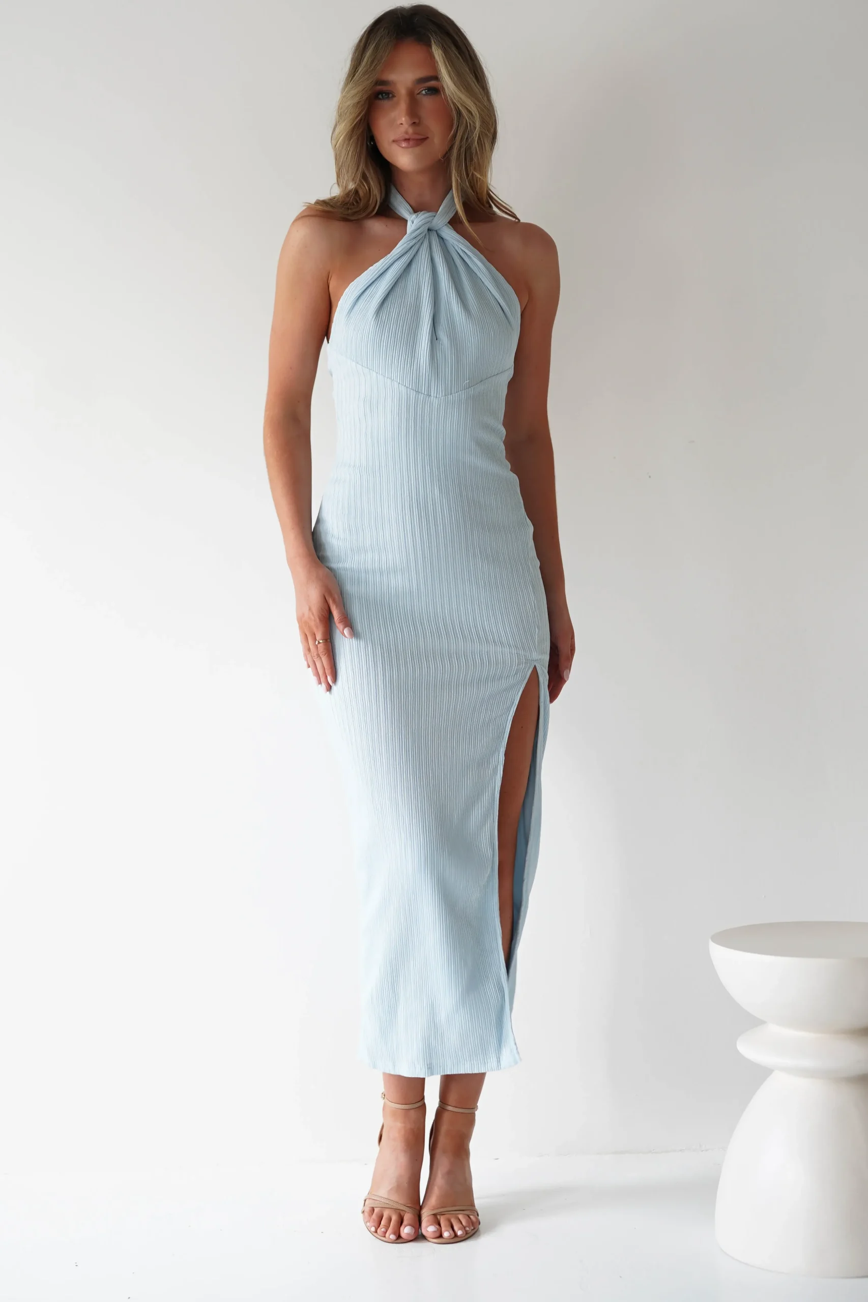 New Bernice Ribbed Midaxi Dress | Light Blue Lange Kleider|Maxikleider