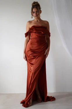 Hot Beth Draped Silky Satin Gown | Rust Brautjungfernkleider|Brautjungfer
