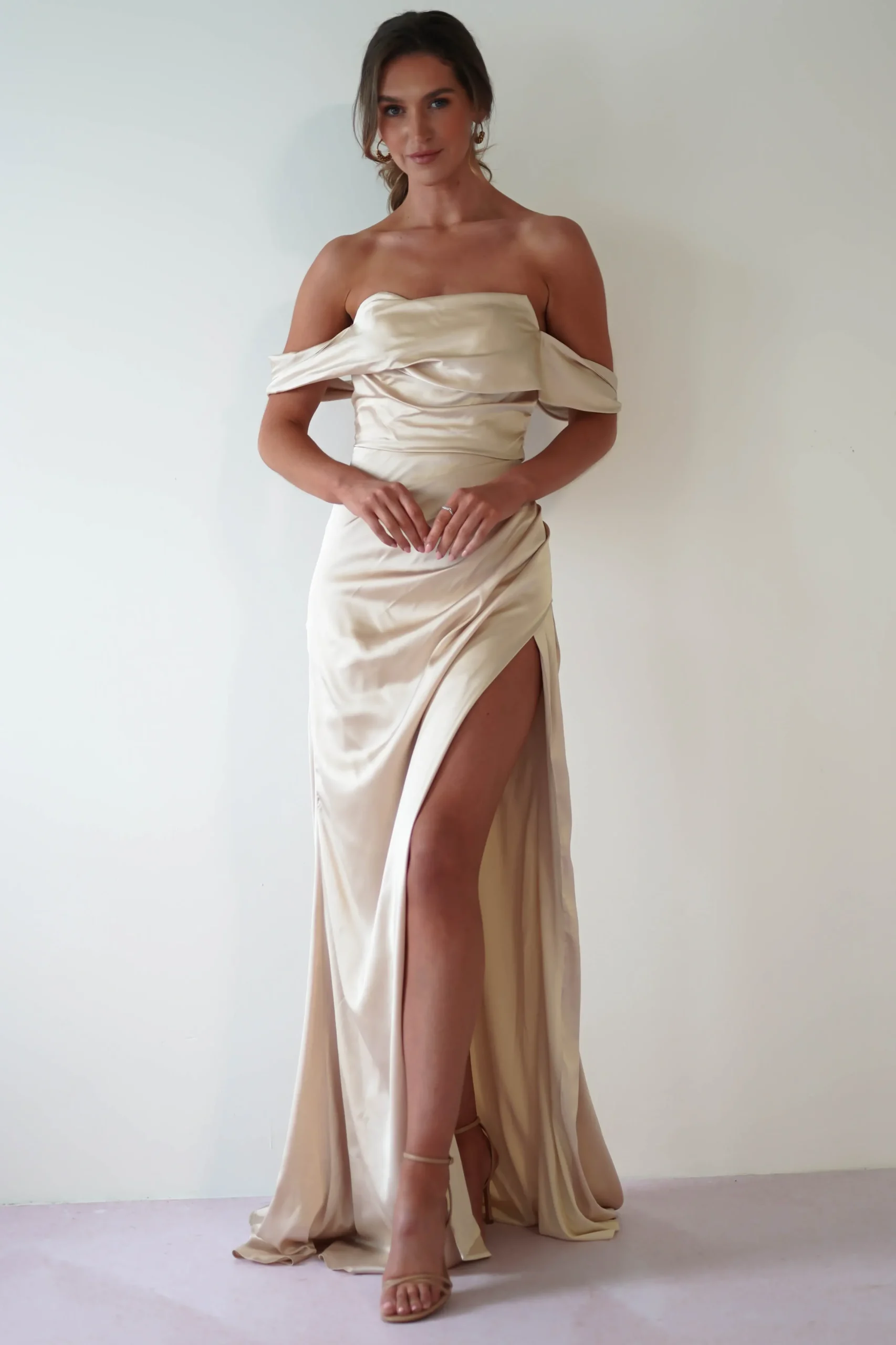Clearance Beth Draped Silky Satin Gown | Champagne Brautjungfernkleider|Brautjungfer