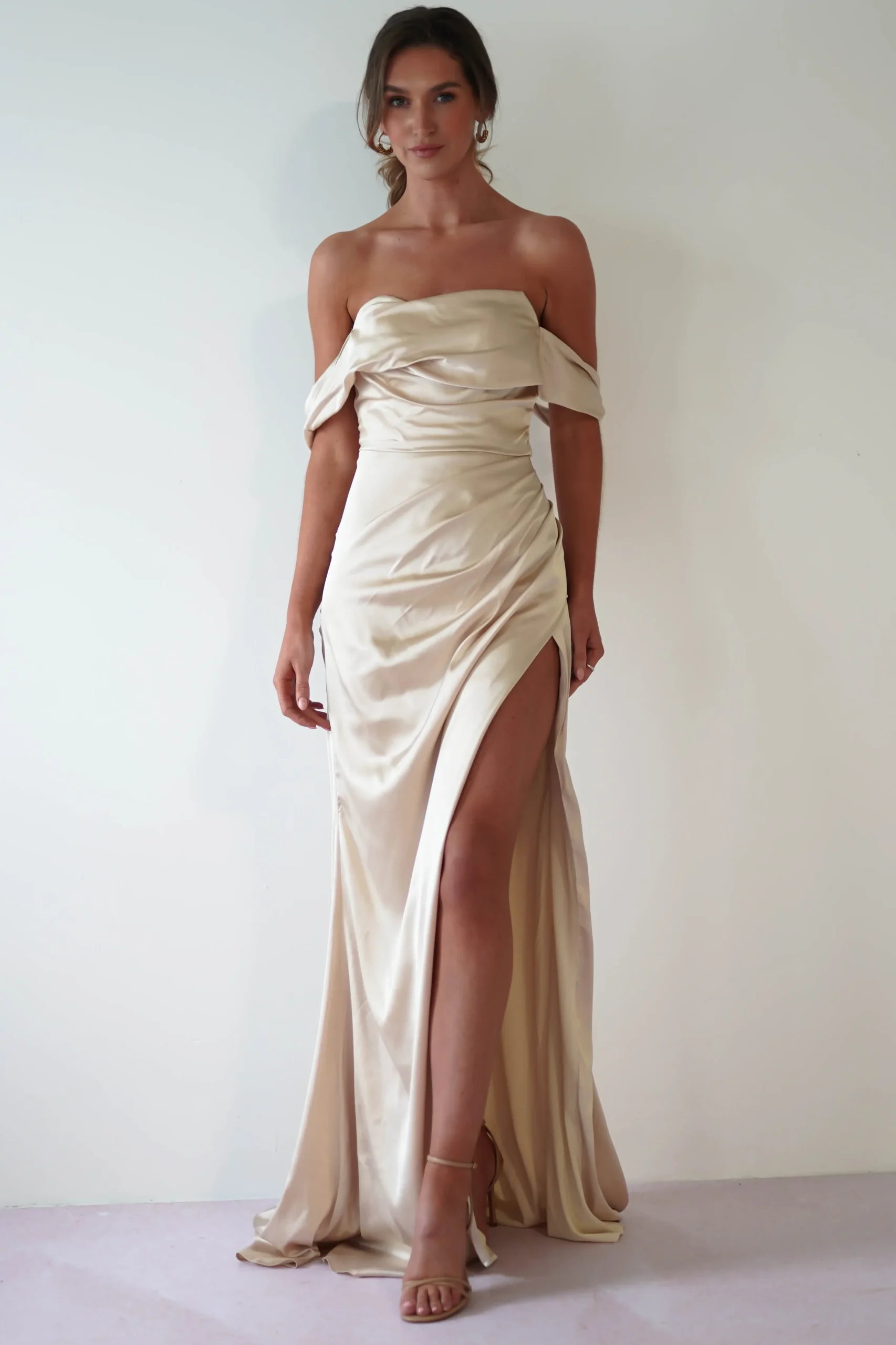 Clearance Beth Draped Silky Satin Gown | Champagne Brautjungfernkleider|Brautjungfer
