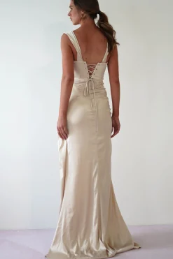 Clearance Beth Draped Silky Satin Gown | Champagne Brautjungfernkleider|Brautjungfer