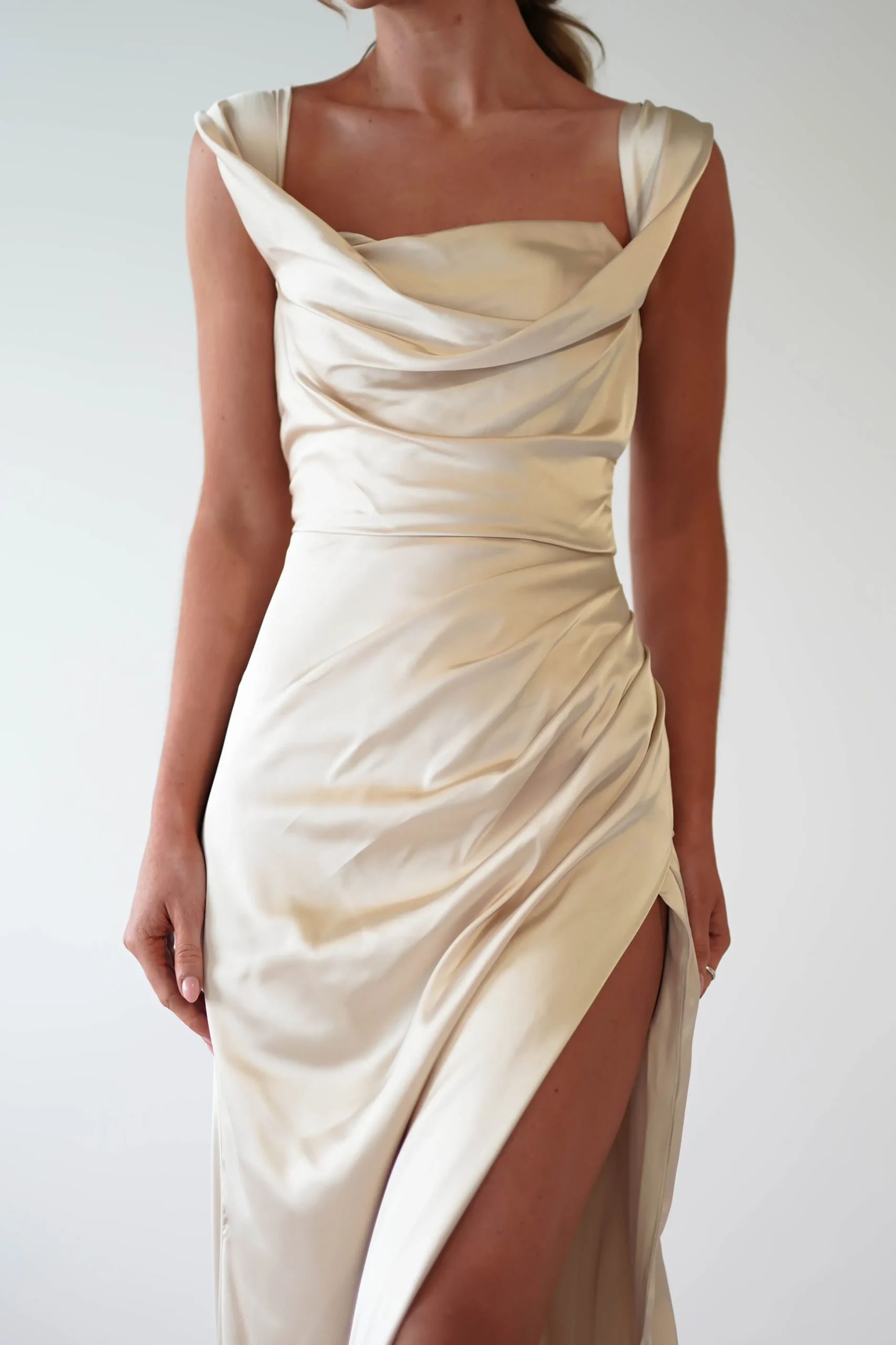 Clearance Beth Draped Silky Satin Gown | Champagne Brautjungfernkleider|Brautjungfer