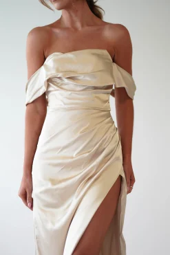 Clearance Beth Draped Silky Satin Gown | Champagne Brautjungfernkleider|Brautjungfer