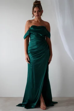 Clearance Beth Draped Silky Satin Gown | Green Brautjungfernkleider|Brautjungfer